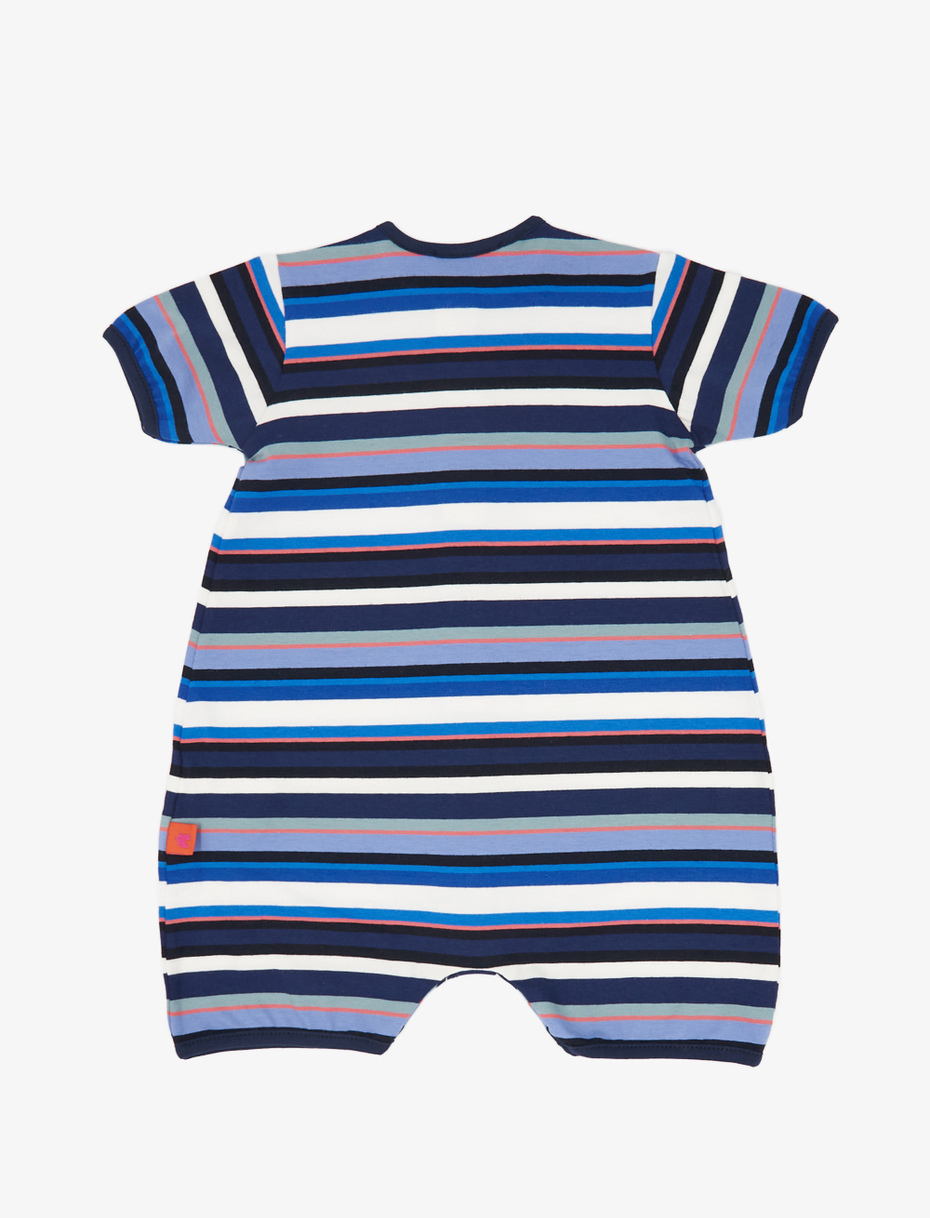 Kids' royal blue cotton romper with multicoloured stripes - Gallo 1927 - Official Online Shop
