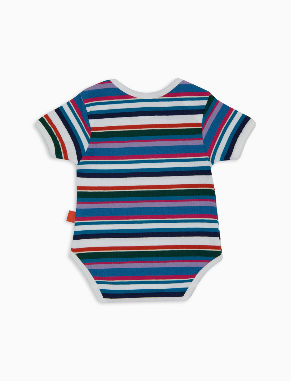 Kids' white cotton bodysuit with multicoloured stripes - Gallo 1927 - Official Online Shop