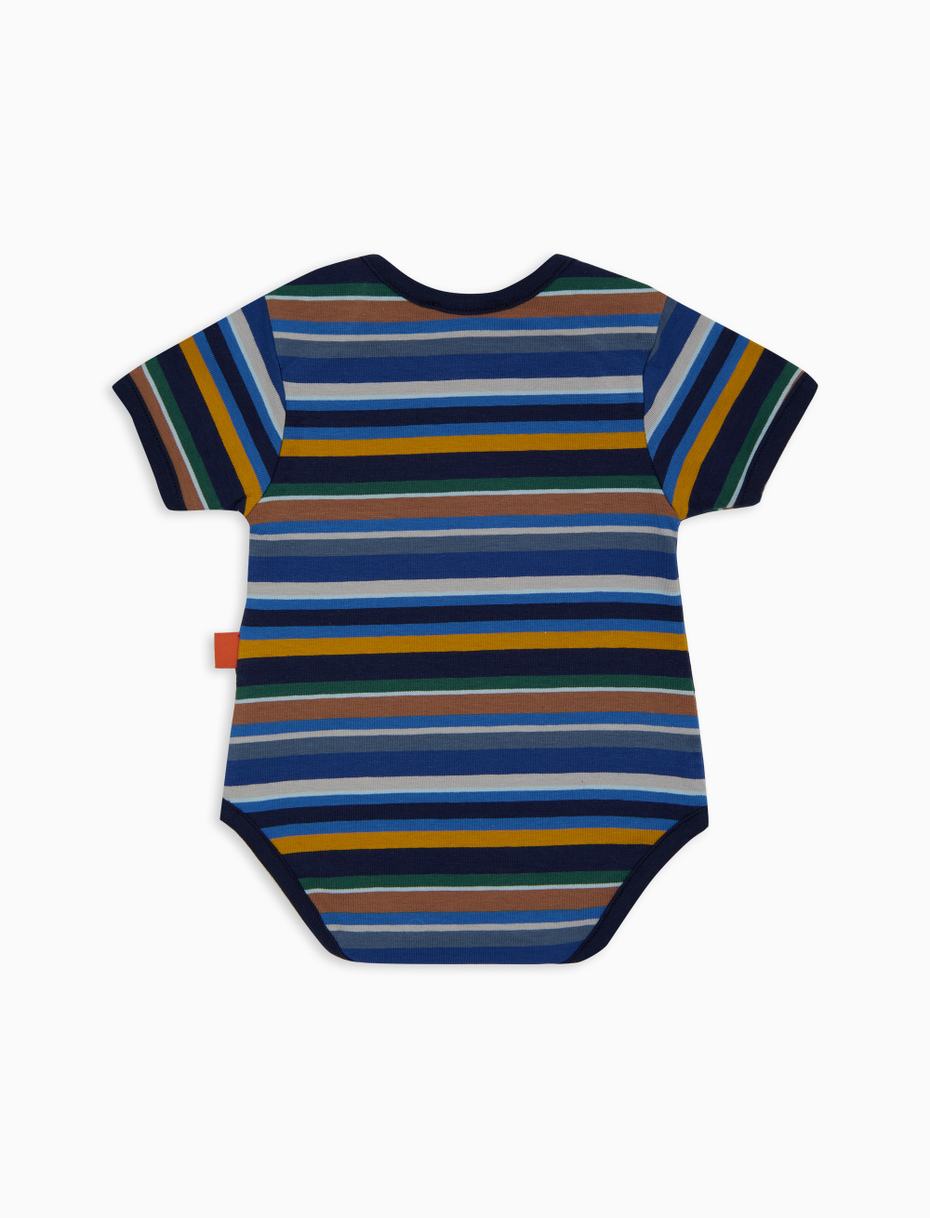 Kids' blue cotton bodysuit with multicoloured stripes - Gallo 1927 - Official Online Shop