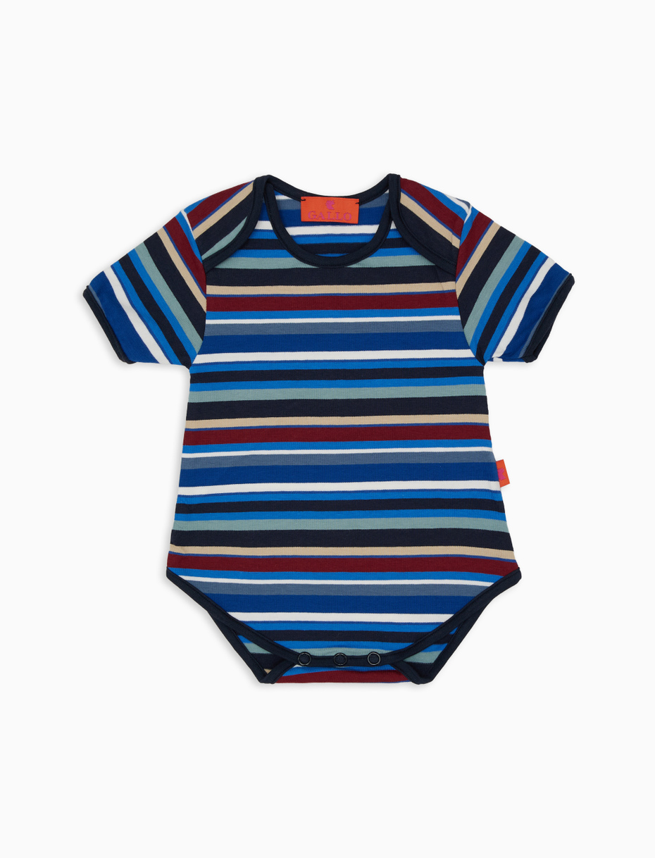 Kids' Prussian blue cotton bodysuit with multicoloured stripes - Gallo 1927 - Official Online Shop