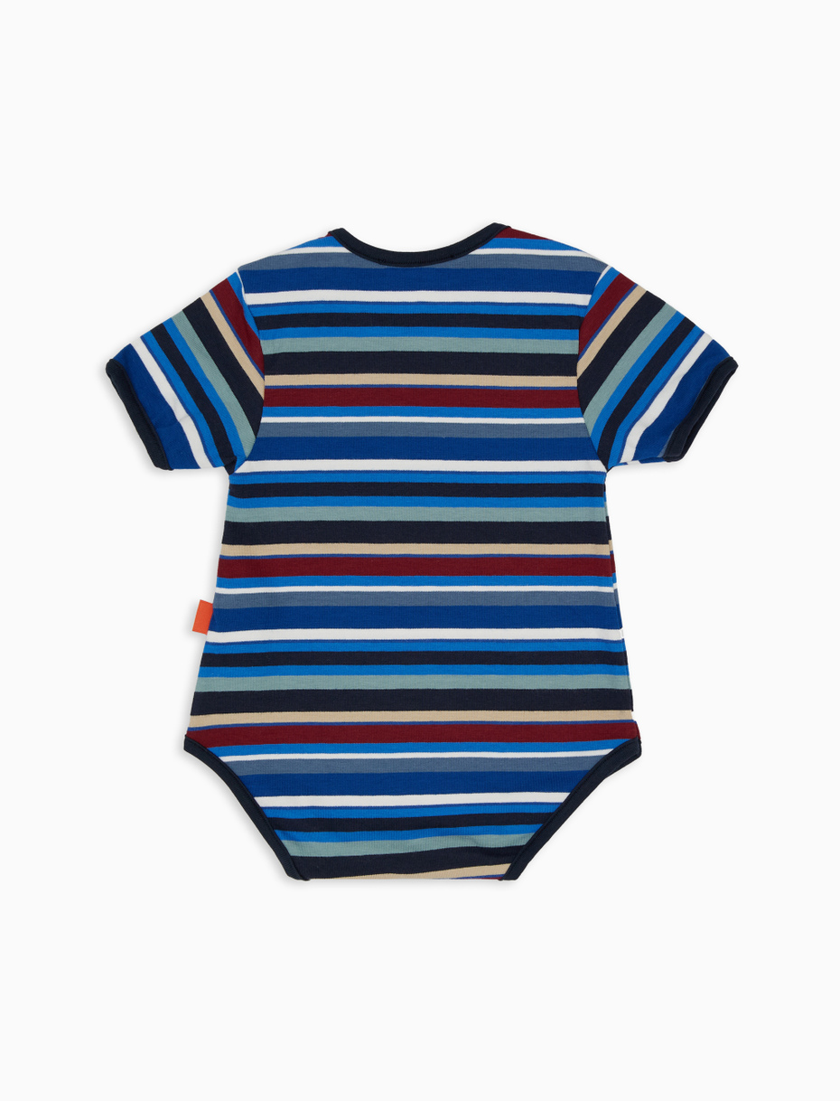 Kids' Prussian blue cotton bodysuit with multicoloured stripes - Gallo 1927 - Official Online Shop