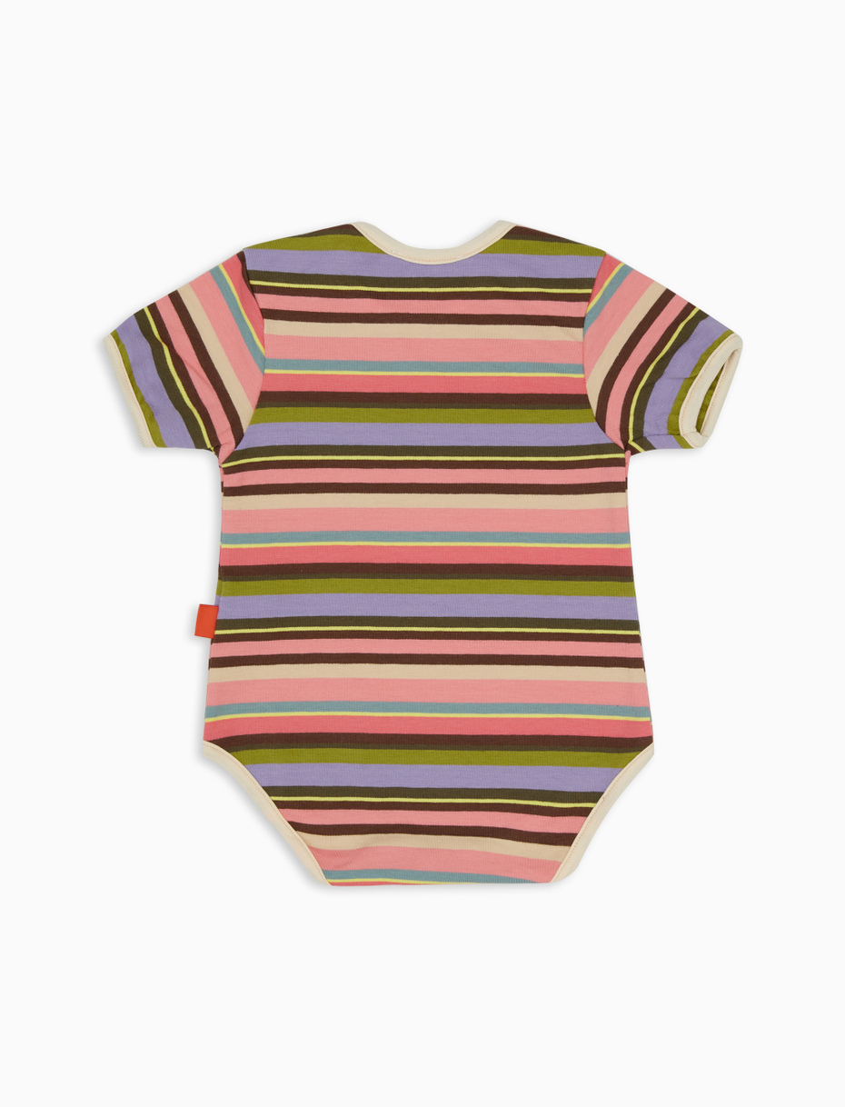 Kids' geranium cotton bodysuit with multicoloured stripes - Gallo 1927 - Official Online Shop