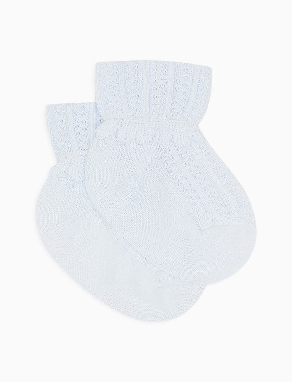 Kids short light blue cotton socks with cuff and vertical-striped scallop trim - Gallo 1927 - Official Online Shop