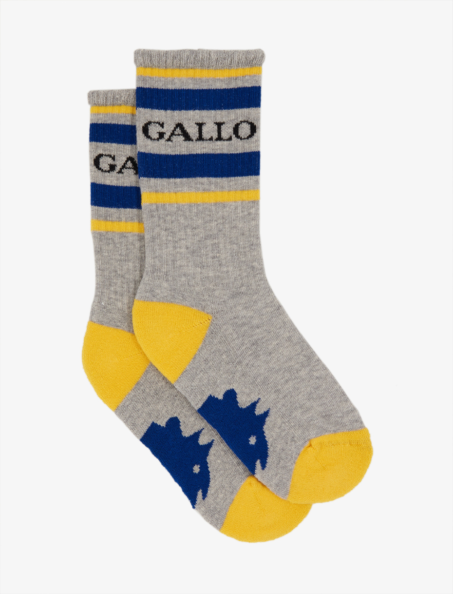 Kids' short ash grey cotton terry cloth socks with Gallo writing | Gallo