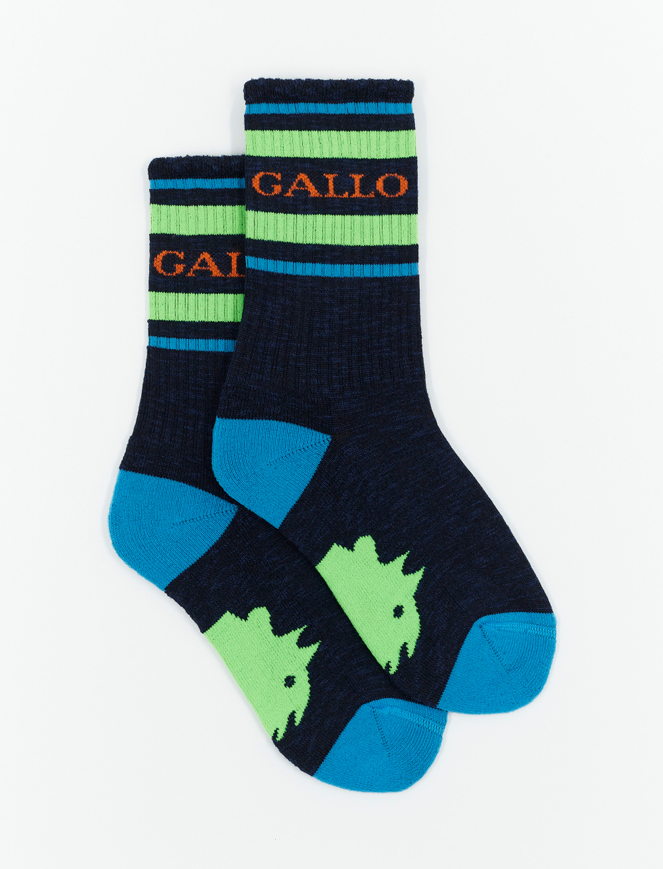 Kids' short blue cotton terry cloth socks with Gallo writing - Gallo 1927 - Official Online Shop