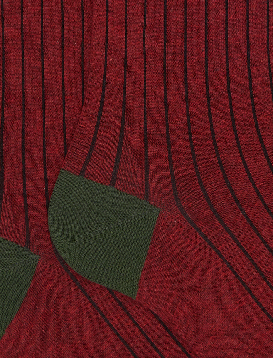 Men's long plain burgundy cotton socks with contrasting details - Gallo 1927 - Official Online Shop