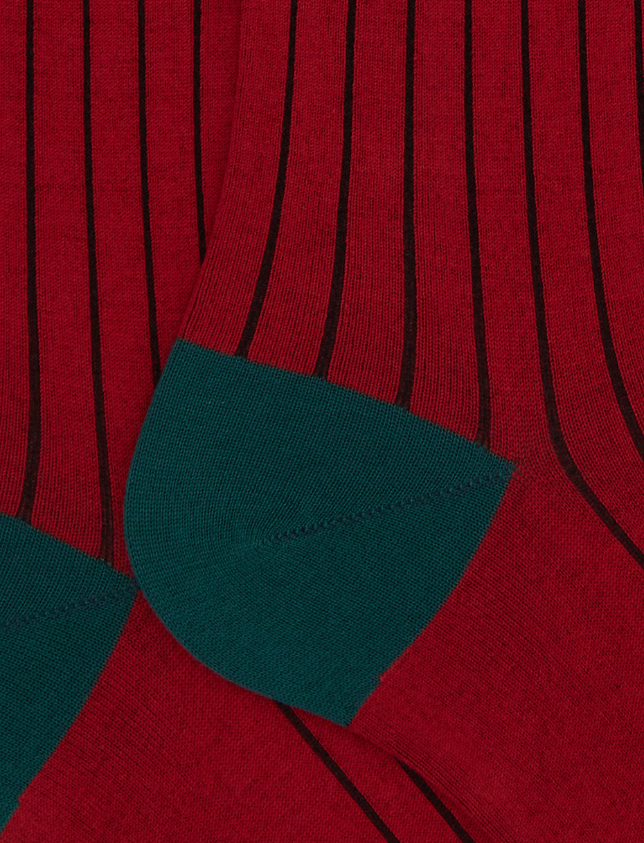 Calze lunghe uomo cotone rosso tinta unita con contrasti - Gallo 1927 - Official Online Shop