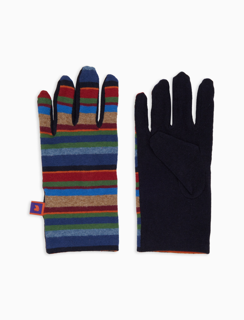 Men's blue fleece gloves with multicoloured stripes - Gallo 1927 - Official Online Shop