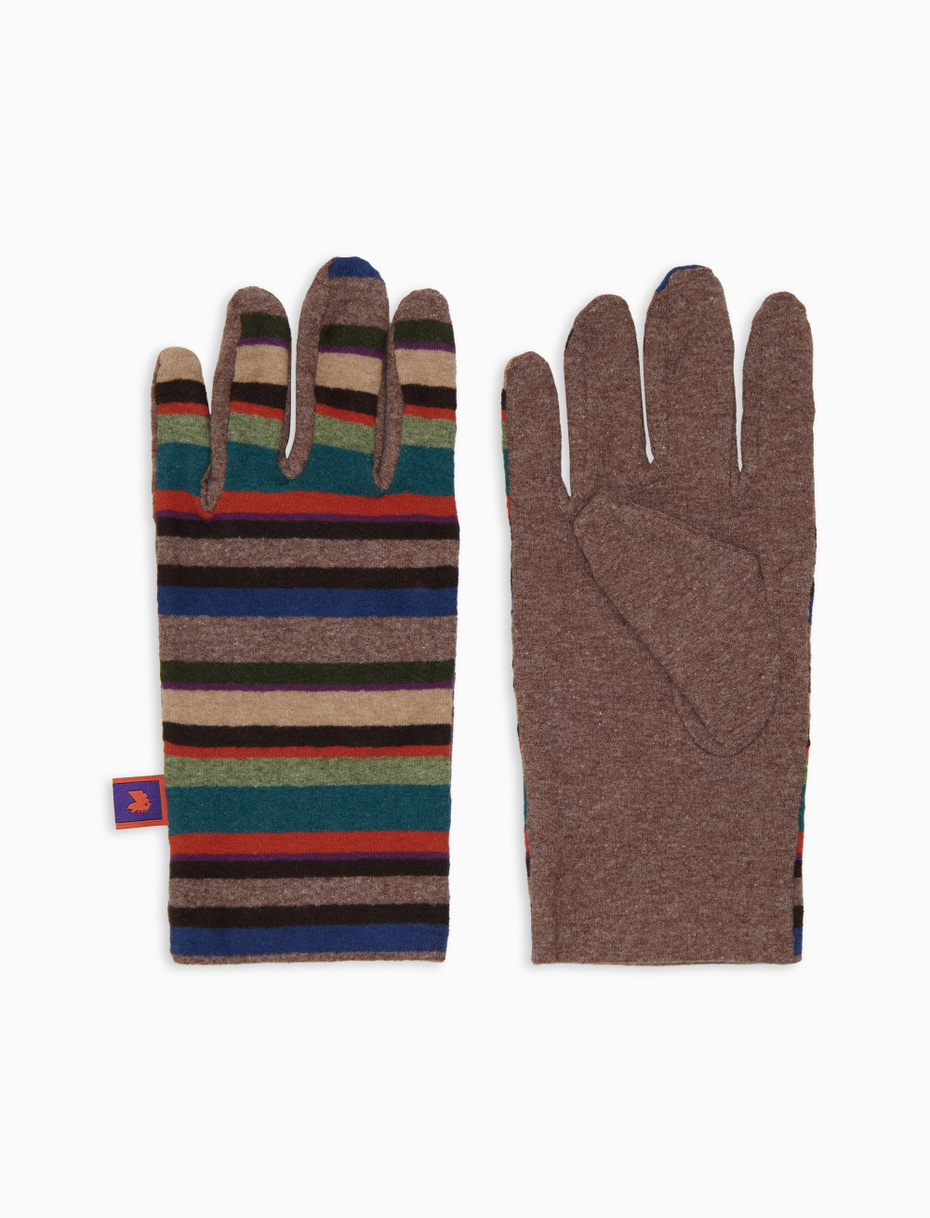 Men's beige fleece gloves with multicoloured stripes - Gallo 1927 - Official Online Shop
