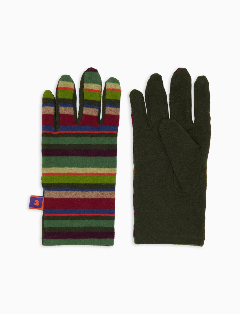 Men's green fleece gloves with multicoloured stripes - Gallo 1927 - Official Online Shop