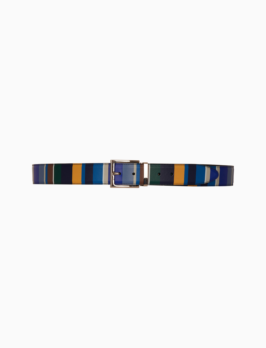 Cintura accorciabile uomo pelle righe multicolor blu - Gallo 1927 - Official Online Shop