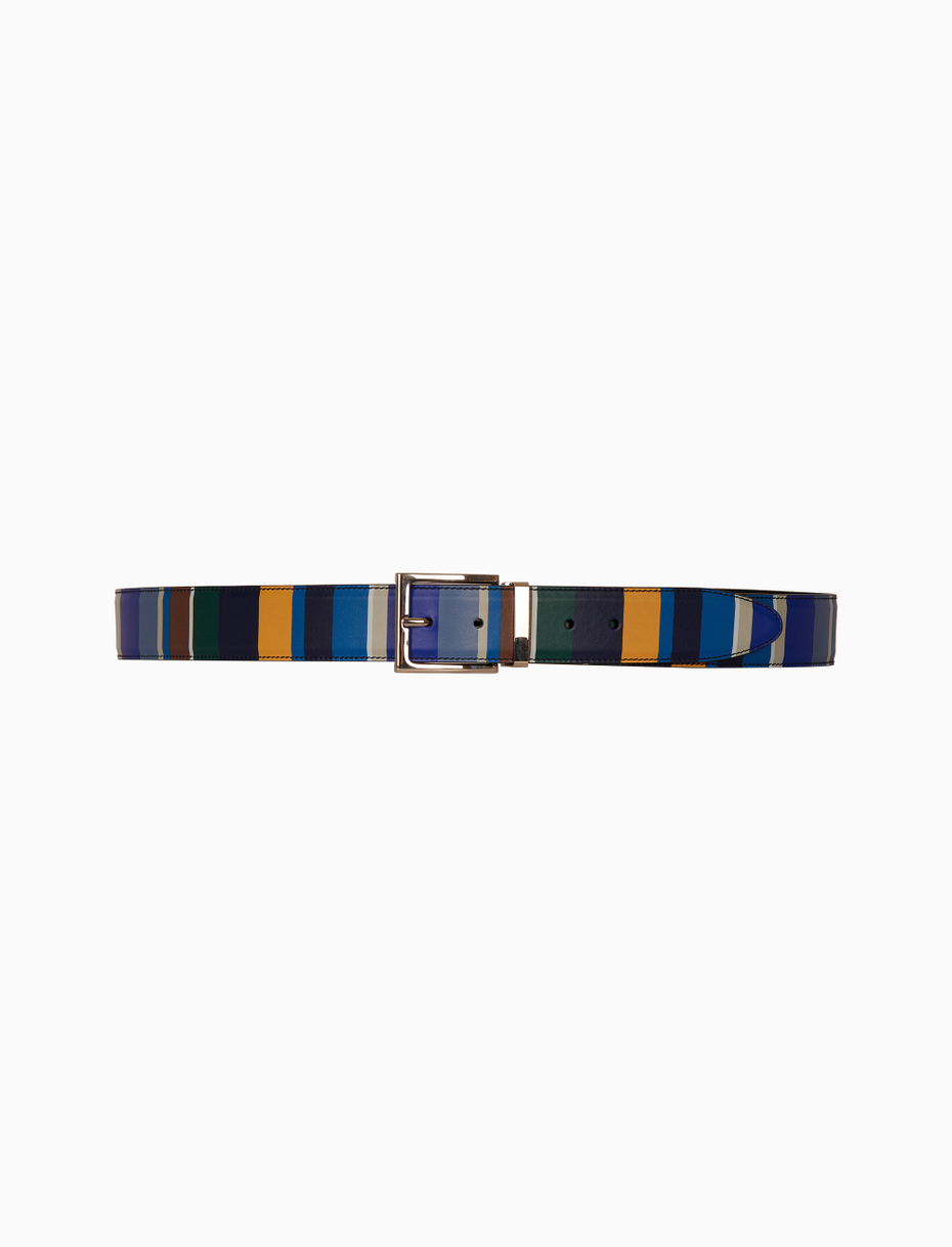 Men's blue length-adjustable leather belt with multicoloured stripes - Gallo 1927 - Official Online Shop
