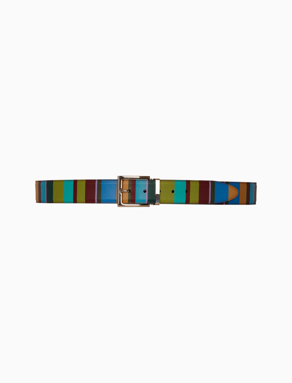 Cintura accorciabile uomo pelle righe multicolor verde - Gallo 1927 - Official Online Shop