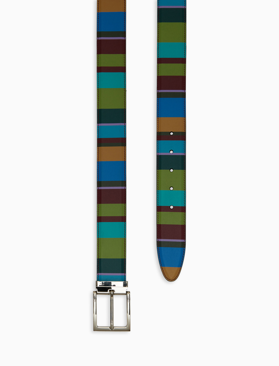 Men's green length-adjustable leather belt with multicoloured stripes - Gallo 1927 - Official Online Shop