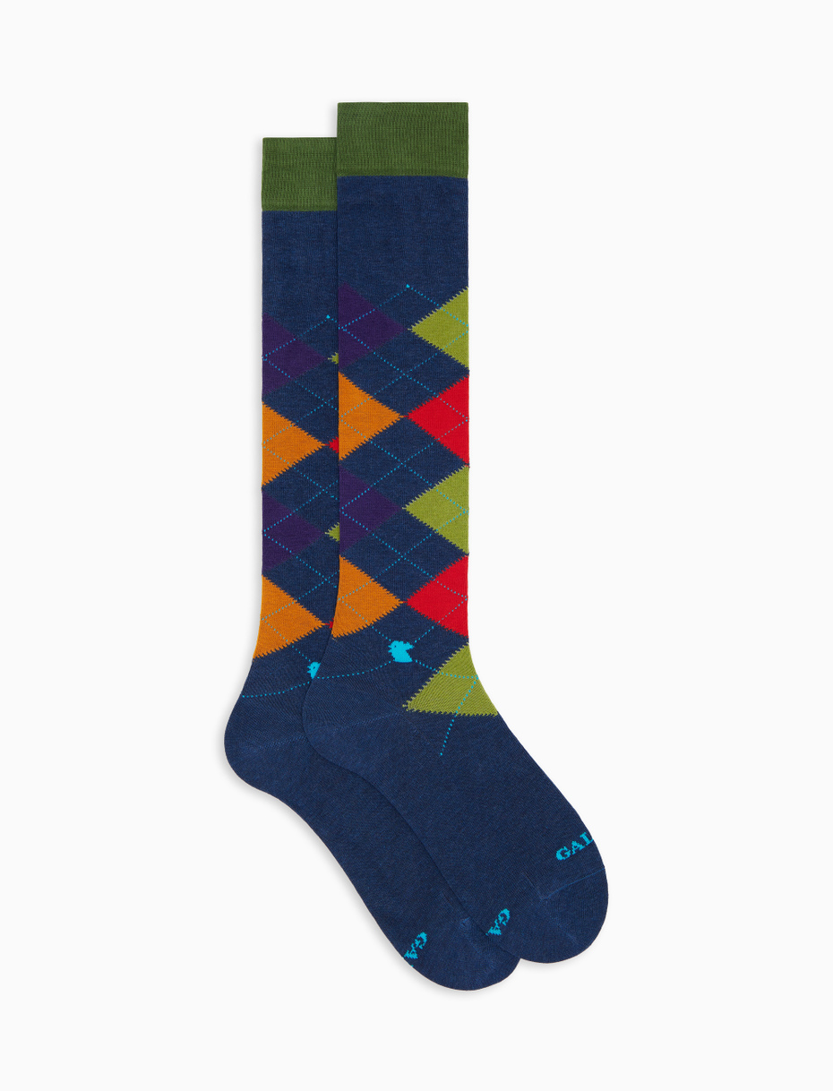 Calze lunghe uomo cotone blu fantasia intarsio - Gallo 1927 - Official Online Shop