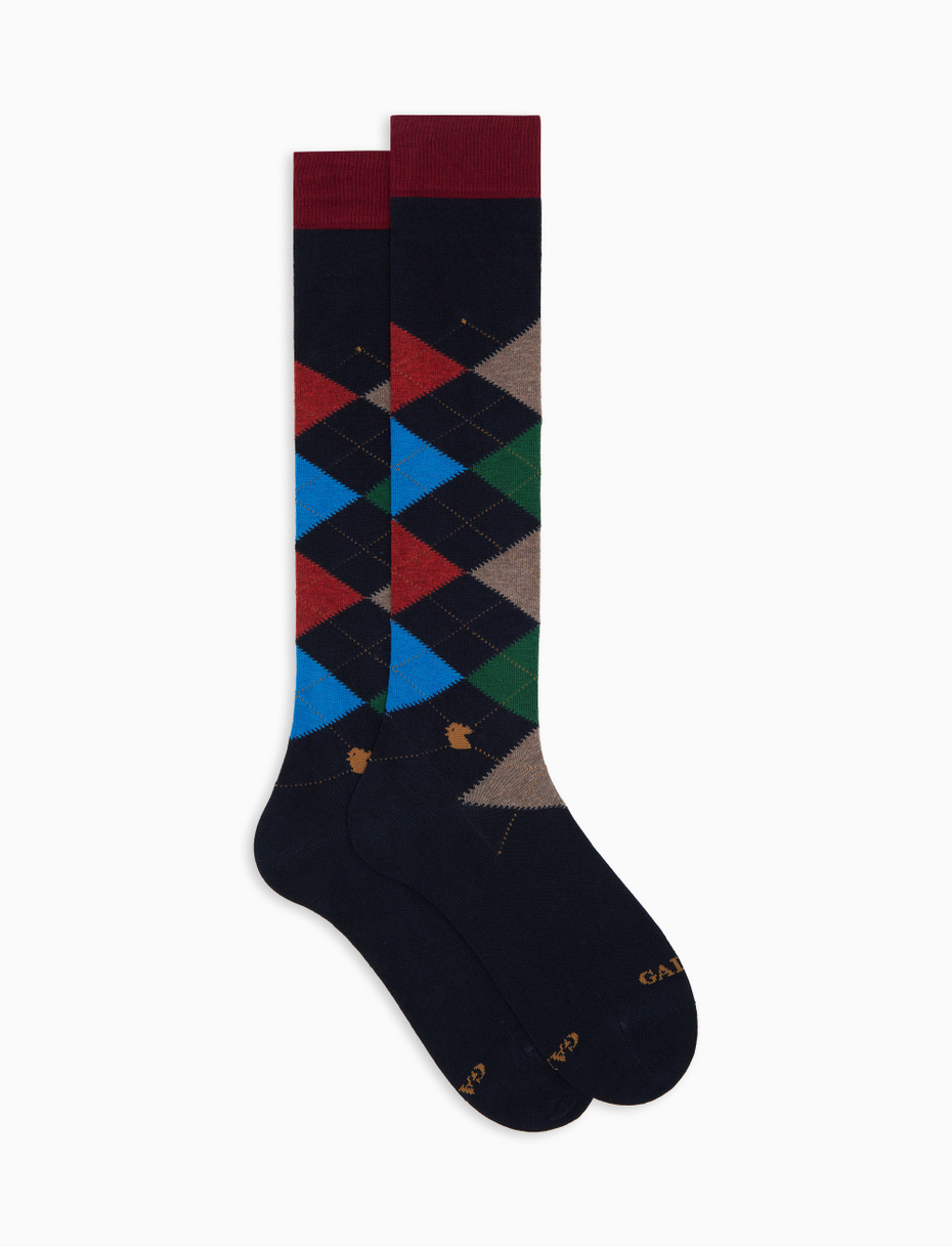 Calze lunghe uomo cotone blu fantasia intarsio - Gallo 1927 - Official Online Shop