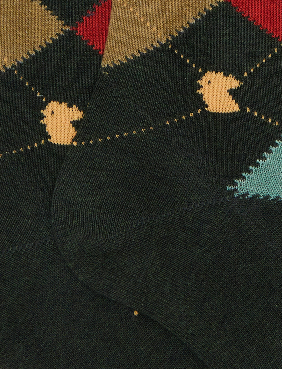 Men's long green cotton socks with inlay motif - Gallo 1927 - Official Online Shop