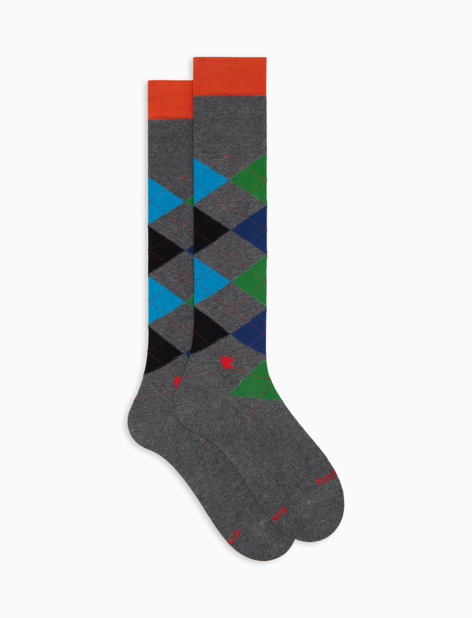 Women's long grey cotton socks with inlay motif - Gallo 1927 - Official Online Shop