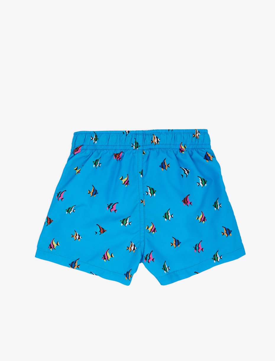 Kid's topaz polyester swimming shorts with fish pattern - Gallo 1927 - Official Online Shop