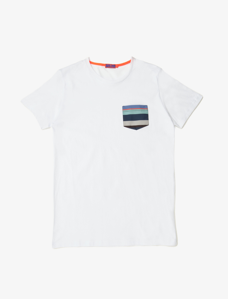 T-shirt uomo cotone bianco tinta unita e taschino multicolor - Gallo 1927 - Official Online Shop