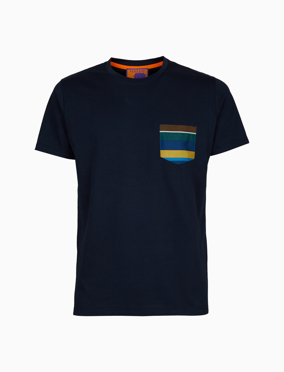 Men's plain blue cotton T-shirt with multicoloured breast pocket - Gallo 1927 - Official Online Shop