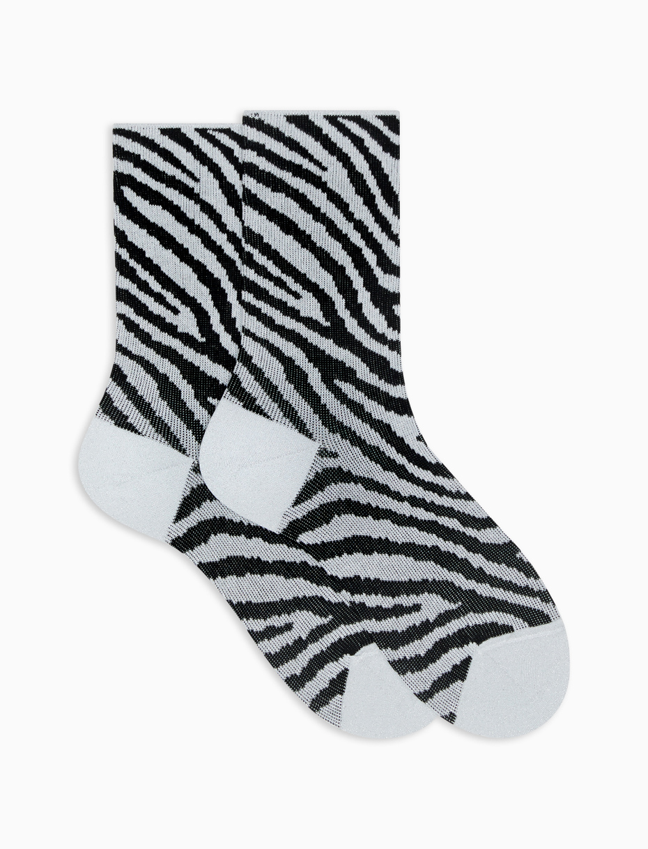 Women's short white zebra-patterned lurex and cotton socks - Gallo 1927 - Official Online Shop