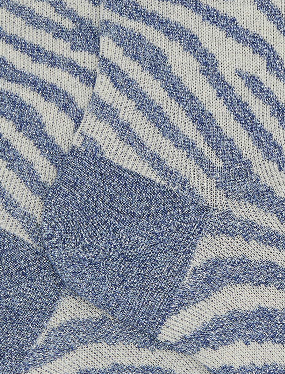 Women's short blue zebra-patterned lurex and cotton socks - Gallo 1927 - Official Online Shop