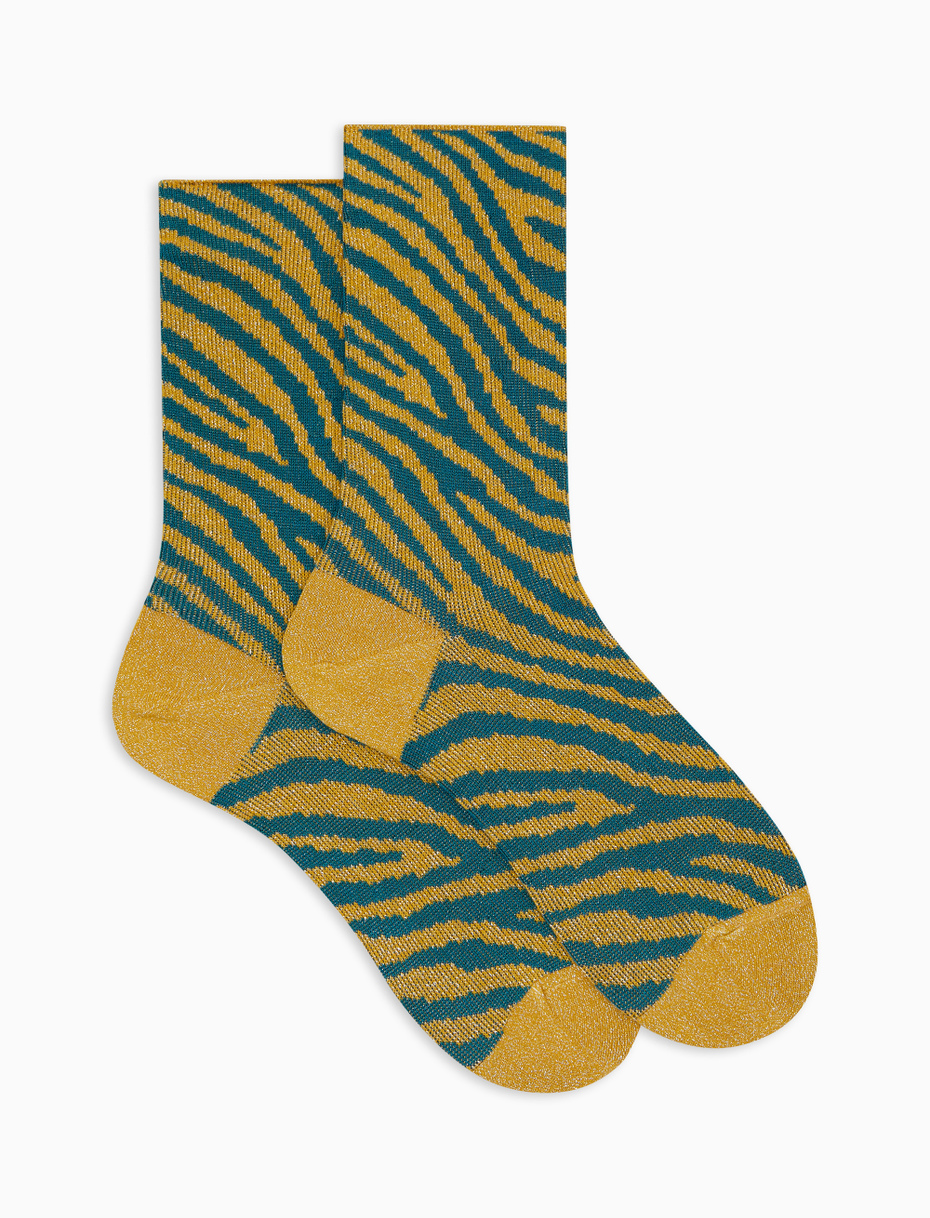 Women's short yellow zebra-patterned lurex and cotton socks - Gallo 1927 - Official Online Shop