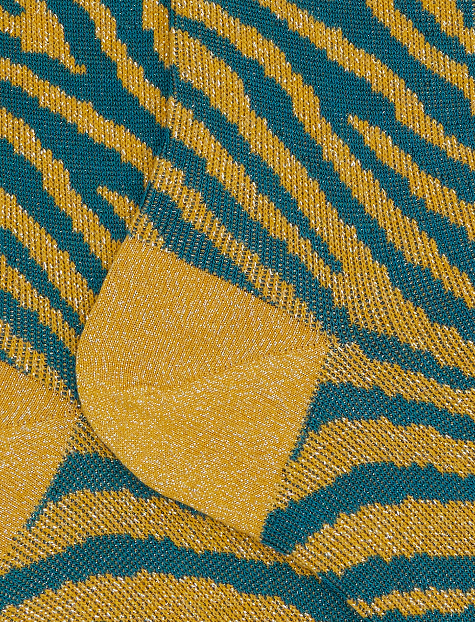 Women's short yellow zebra-patterned lurex and cotton socks - Gallo 1927 - Official Online Shop
