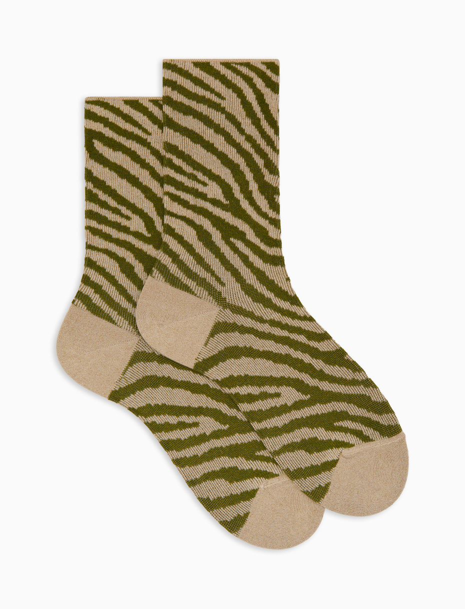 Calze corte donna cotone fantasia zebrato con effetto scintillante verde - Gallo 1927 - Official Online Shop
