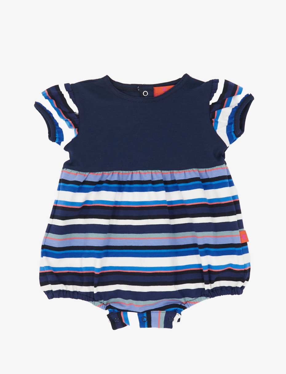 Kids' puffed royal blue cotton romper with multicoloured stripes - Gallo 1927 - Official Online Shop