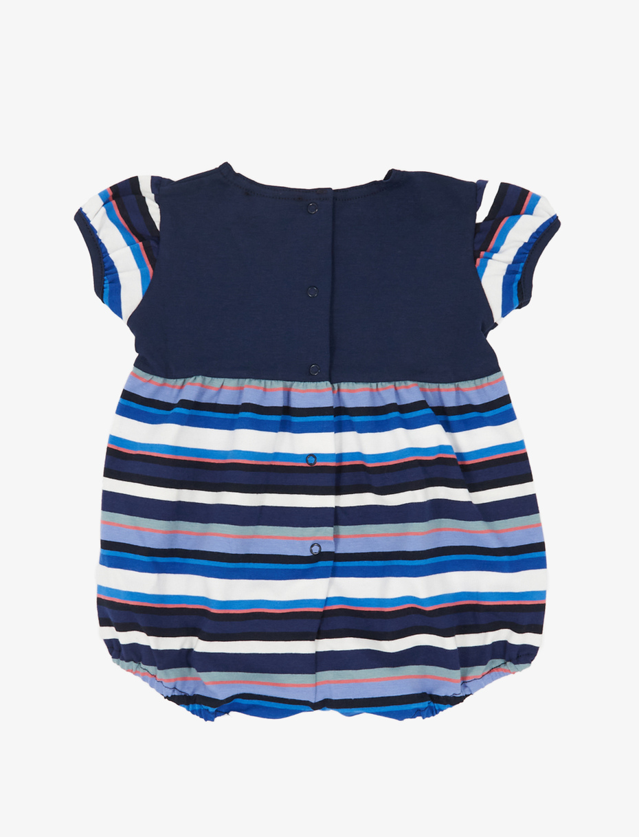 Kids' puffed royal blue cotton romper with multicoloured stripes - Gallo 1927 - Official Online Shop
