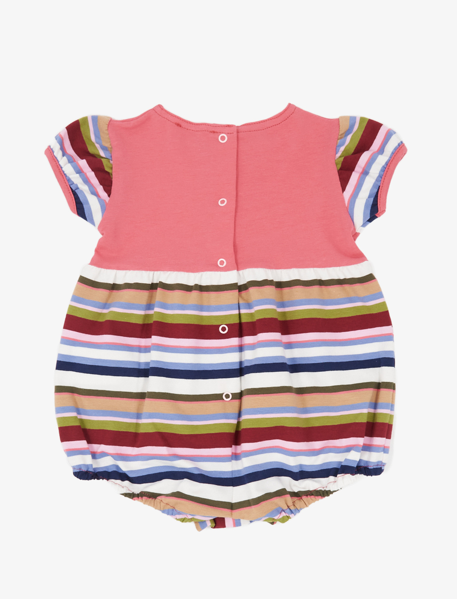 Kids' puffed white cotton romper with multicoloured stripes - Gallo 1927 - Official Online Shop