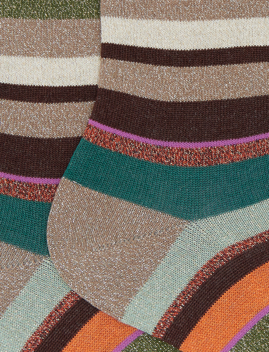 Women's short beige cotton socks with multicoloured glitter stripes - Gallo 1927 - Official Online Shop