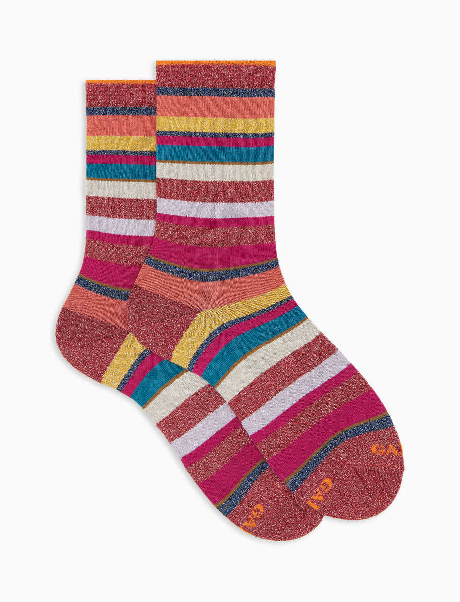 Women's short red cotton socks with multicoloured glitter stripes - Gallo 1927 - Official Online Shop