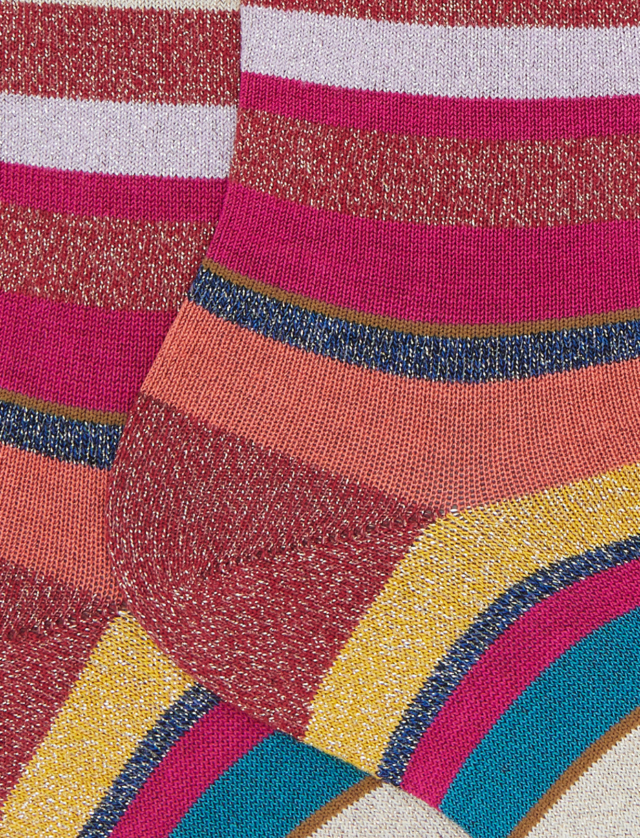 Women's short red cotton socks with multicoloured glitter stripes - Gallo 1927 - Official Online Shop
