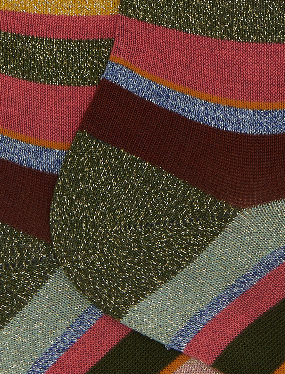 Women's short green cotton socks with multicoloured glitter stripes - Gallo 1927 - Official Online Shop