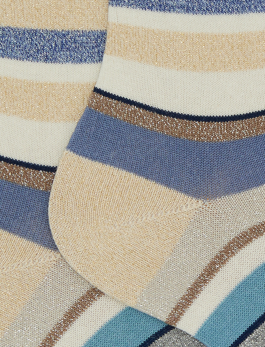 Women's short beige cotton and lurex socks with multicoloured stripes - Gallo 1927 - Official Online Shop