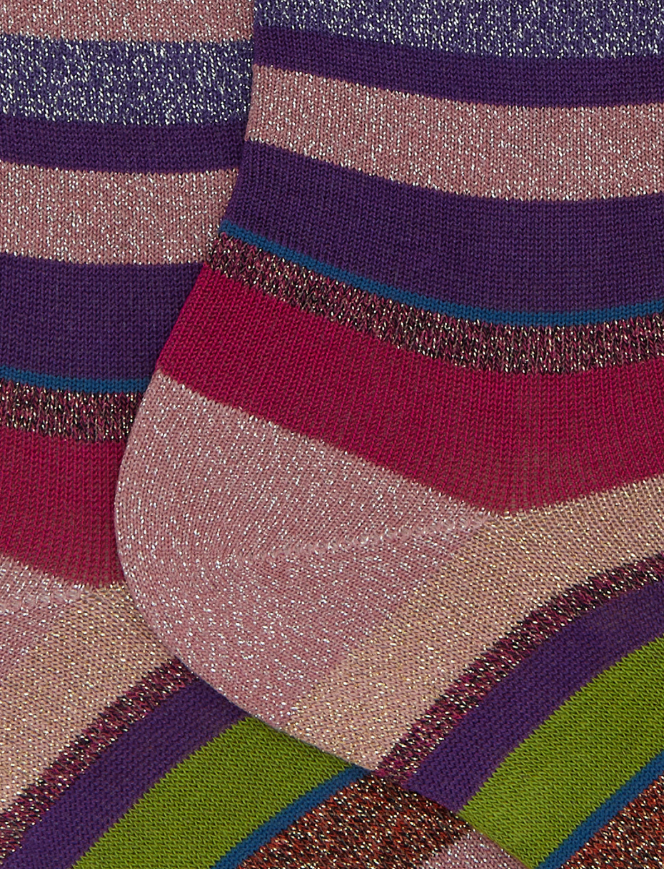 Women's short pink cotton socks with multicoloured glitter stripes - Gallo 1927 - Official Online Shop