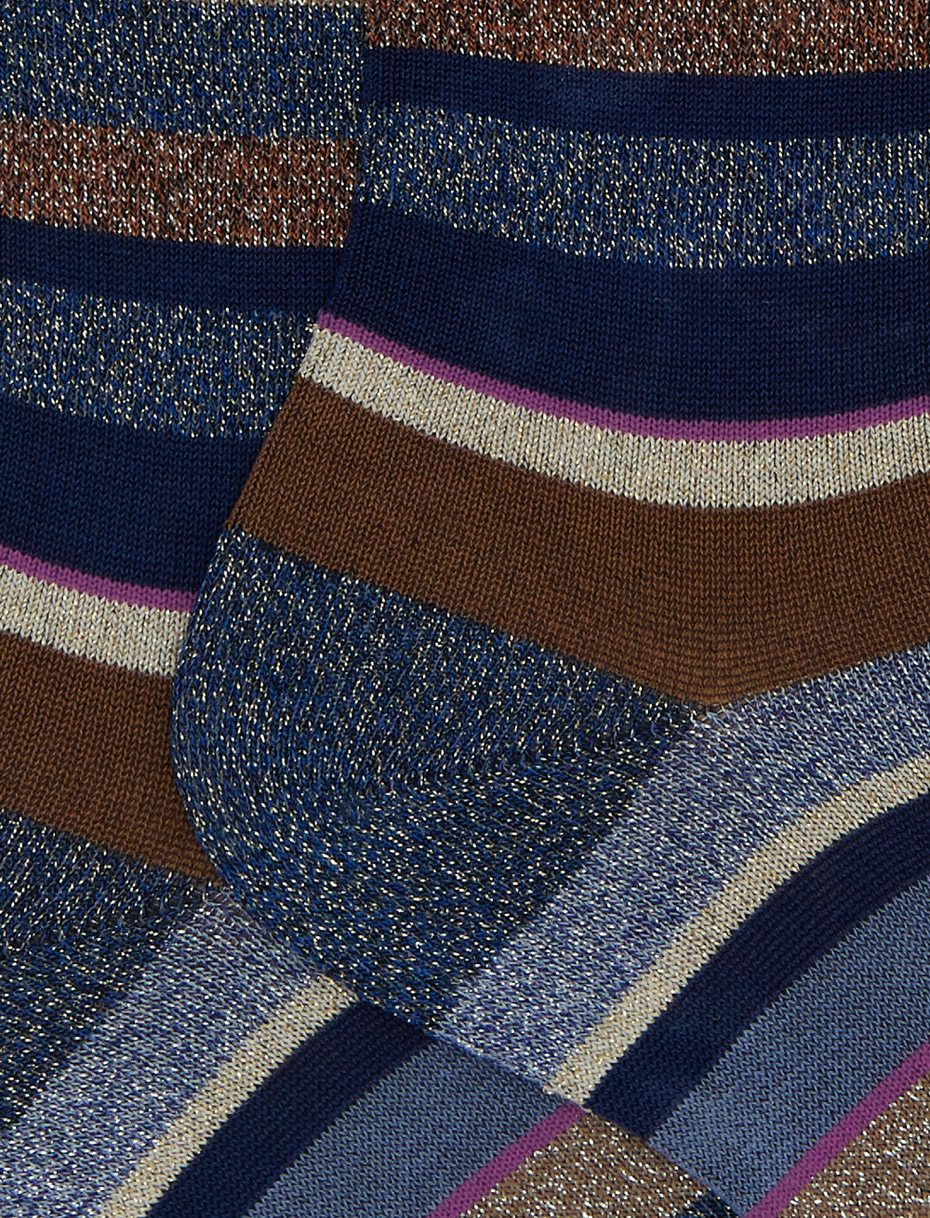 Women's short blue cotton socks with multicoloured glitter stripes - Gallo 1927 - Official Online Shop