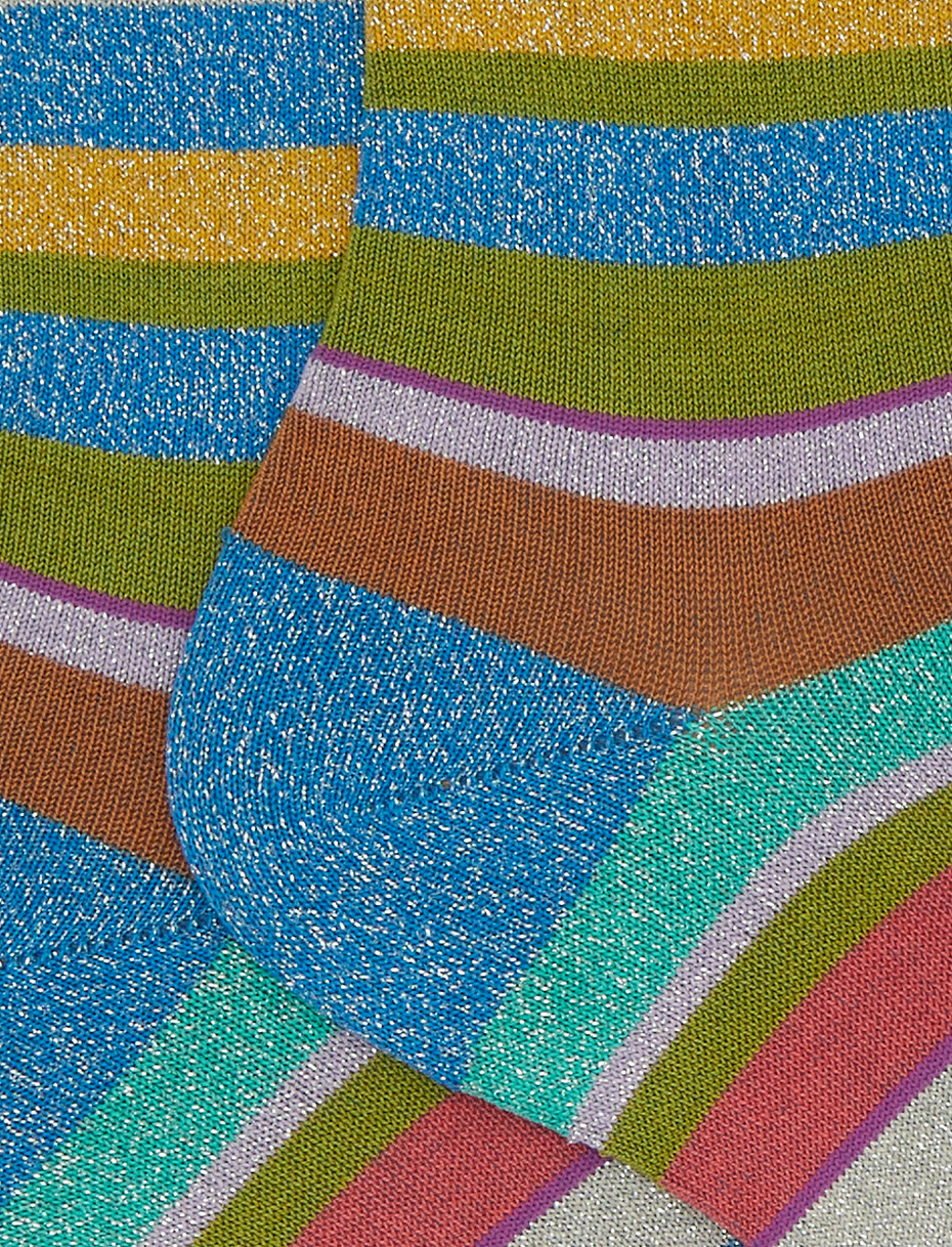 Women's short blue cotton and lurex socks with multicoloured stripes - Gallo 1927 - Official Online Shop