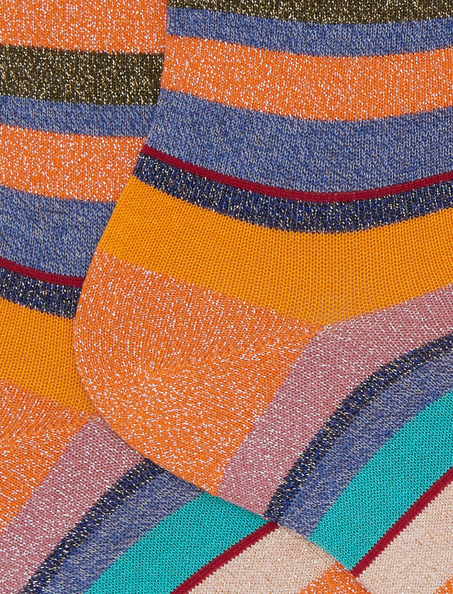 Calze corte donna cotone righe multicolor con effetto scintillante arancio - Gallo 1927 - Official Online Shop