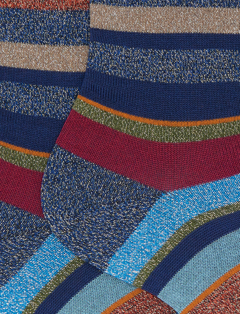 Women's short blue cotton socks with multicoloured glitter stripes - Gallo 1927 - Official Online Shop