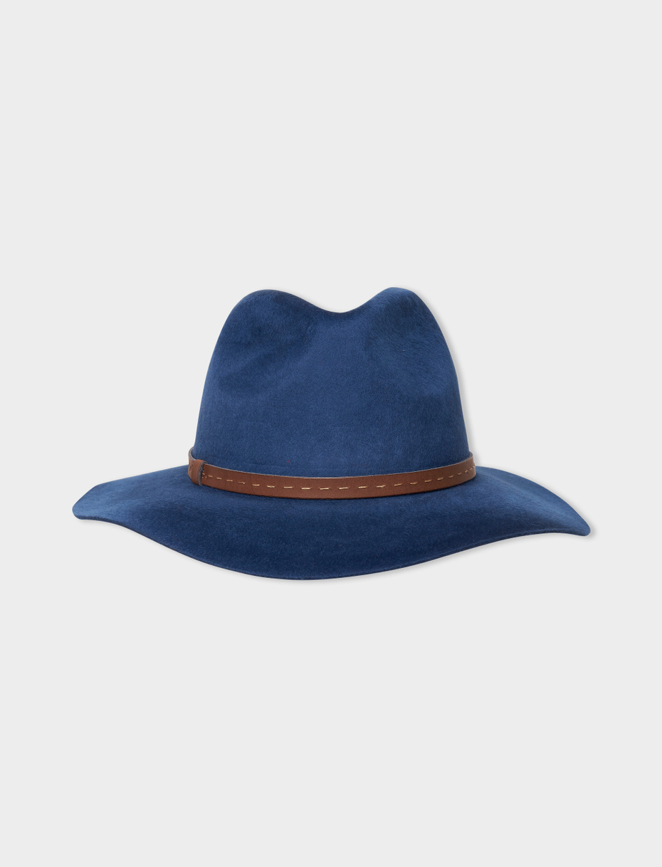 Women's wide-brimmed hat in plain royal wool/pony hair - Gallo 1927 - Official Online Shop