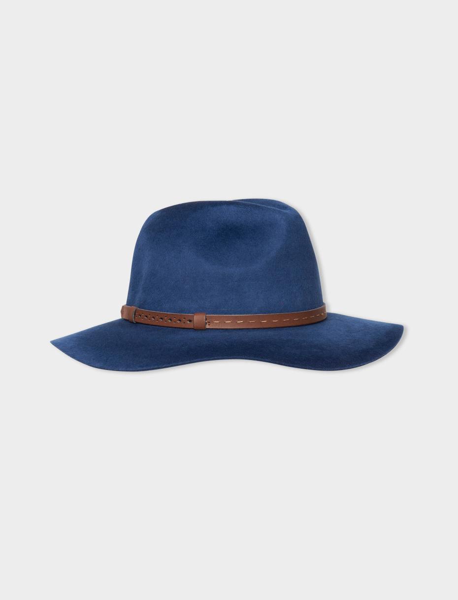 Women's wide-brimmed hat in plain royal wool/pony hair - Gallo 1927 - Official Online Shop