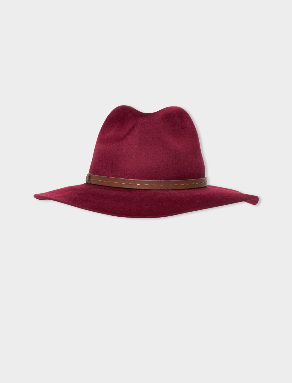 Women's wide-brimmed hat in plain blackberry wool/pony hair - Gallo 1927 - Official Online Shop