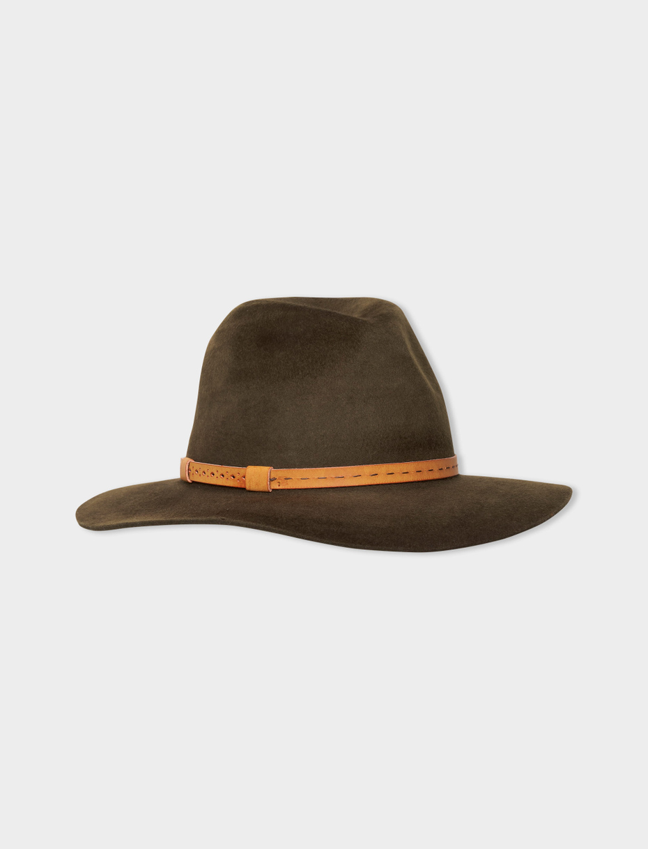 Women's wide-brimmed hat in plain army wool/pony hair - Gallo 1927 - Official Online Shop