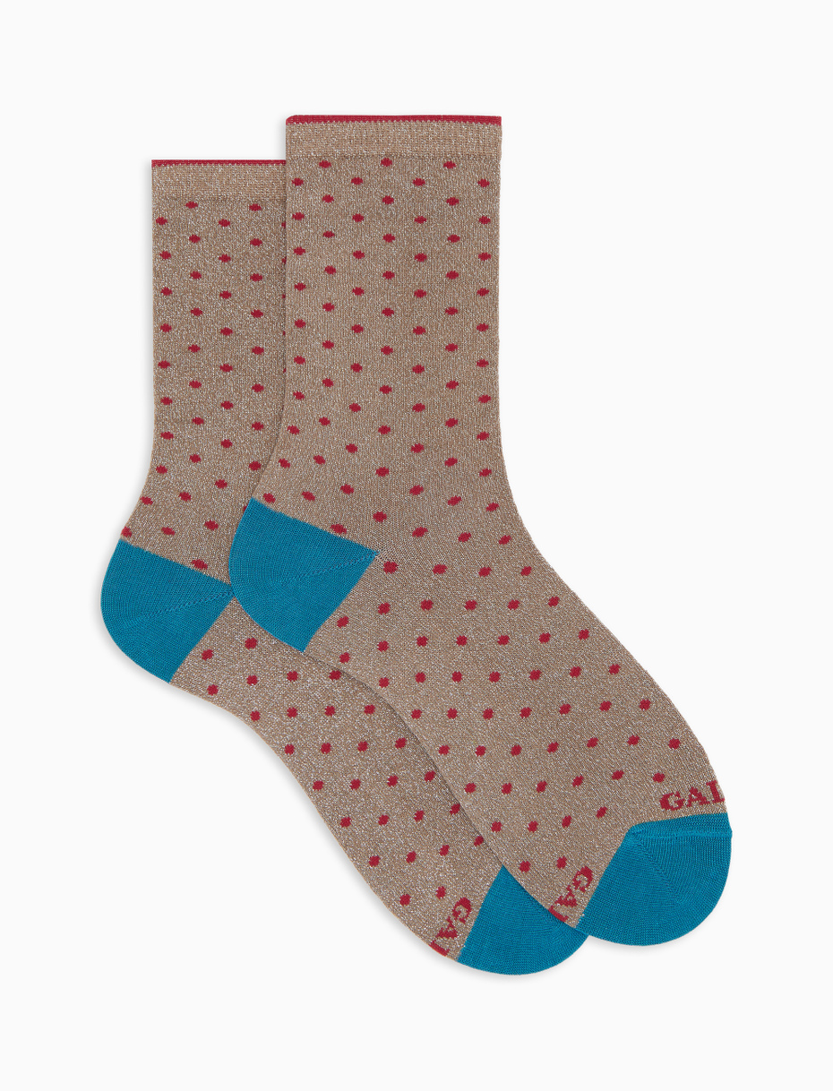 Women's short beige cotton and glitter socks with polka dots - Gallo 1927 - Official Online Shop