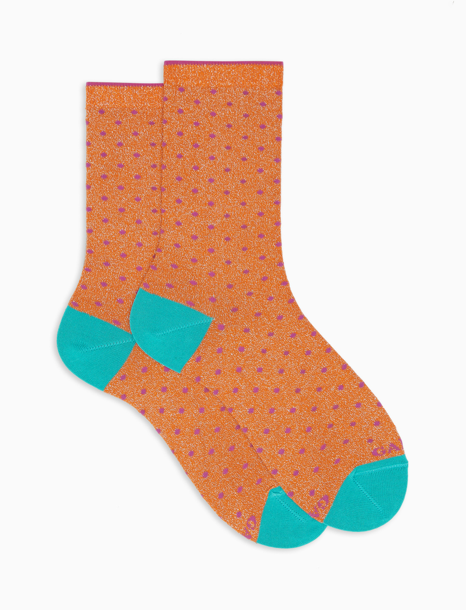Women's short papaya cotton and lurex socks with polka dots - Gallo 1927 - Official Online Shop