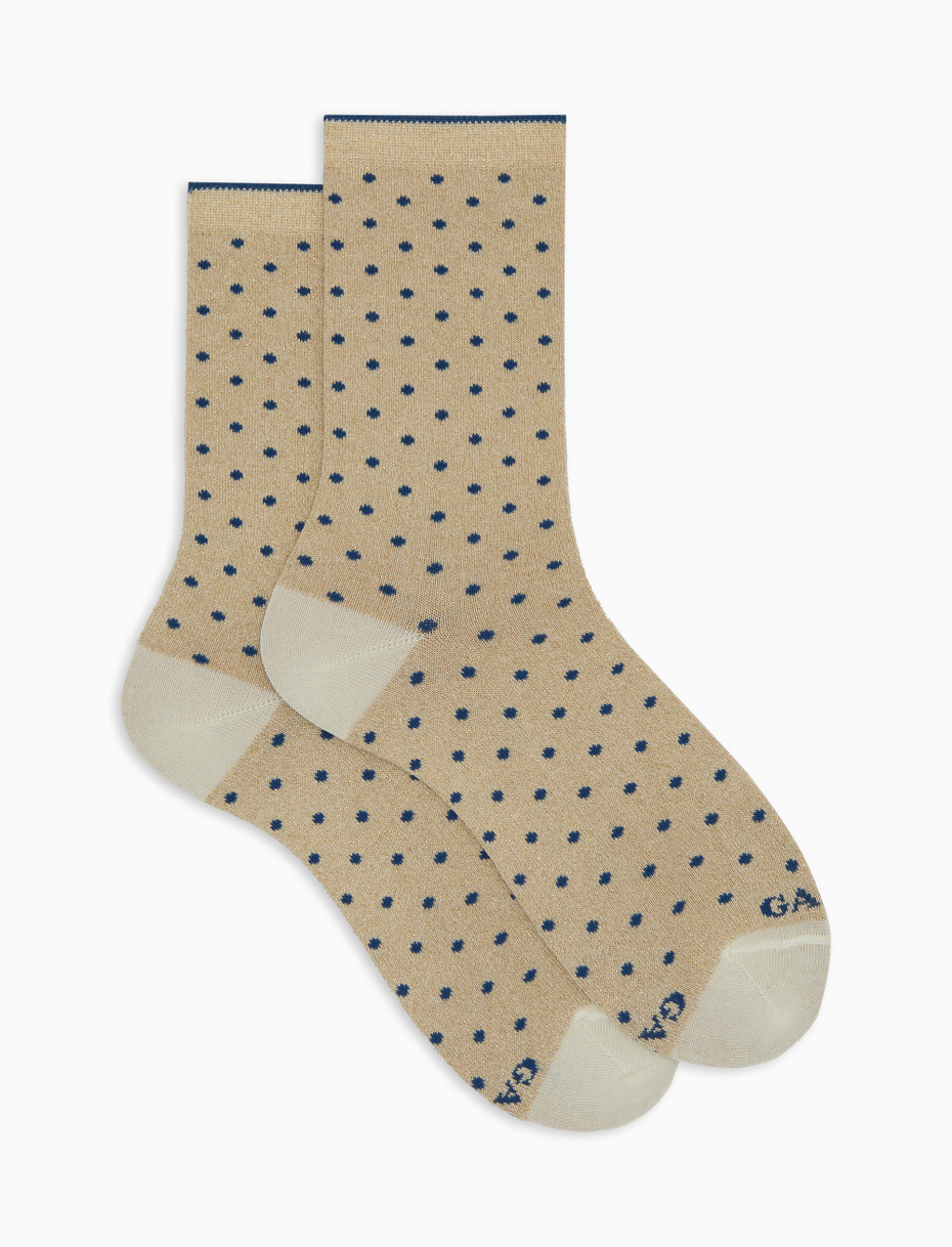 Women's short beige cotton and lurex socks with polka dot pattern - Gallo 1927 - Official Online Shop
